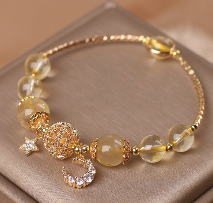 Natural Citrine Gold Gem Quartz Bracelet Women's Light Luxury Star Moon Crystal Accessories