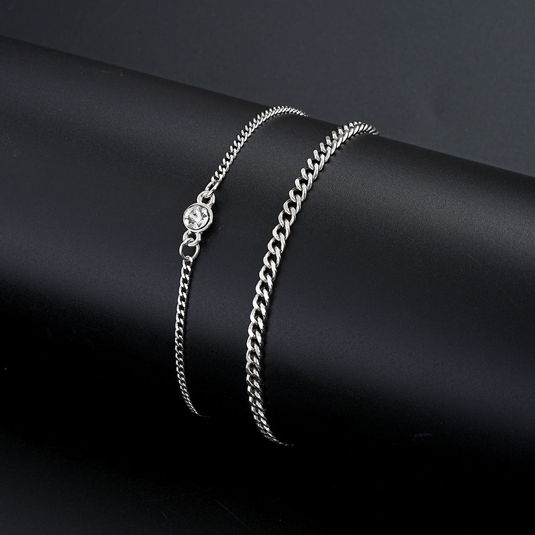 Minority Simple Round Diamond Chain Bracelet Hip Hop Cool Couple 2-piece Set