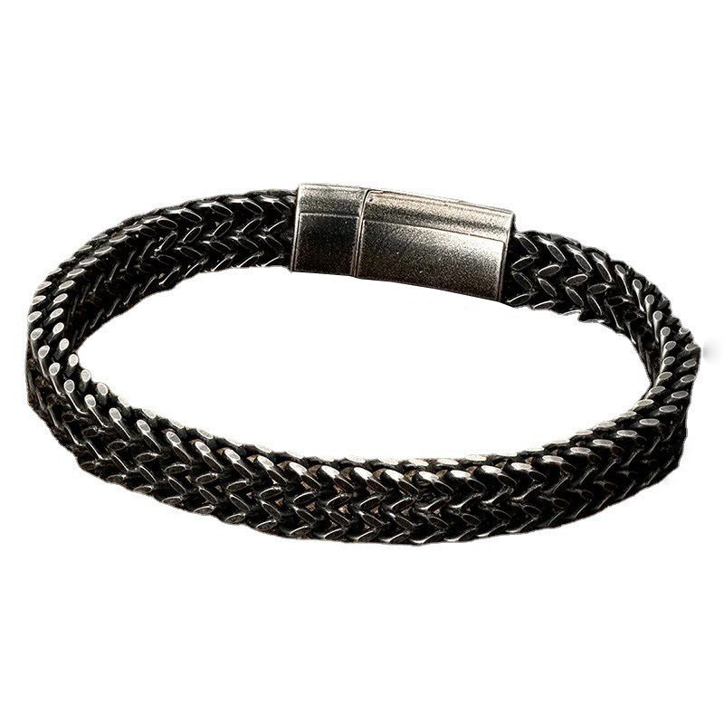 Black Vintage Mens Bracelet Punk Double Chain Stainless Steel