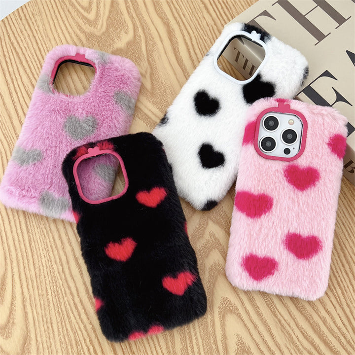 Japan And South Korea Plush Loving Heart Phone Case