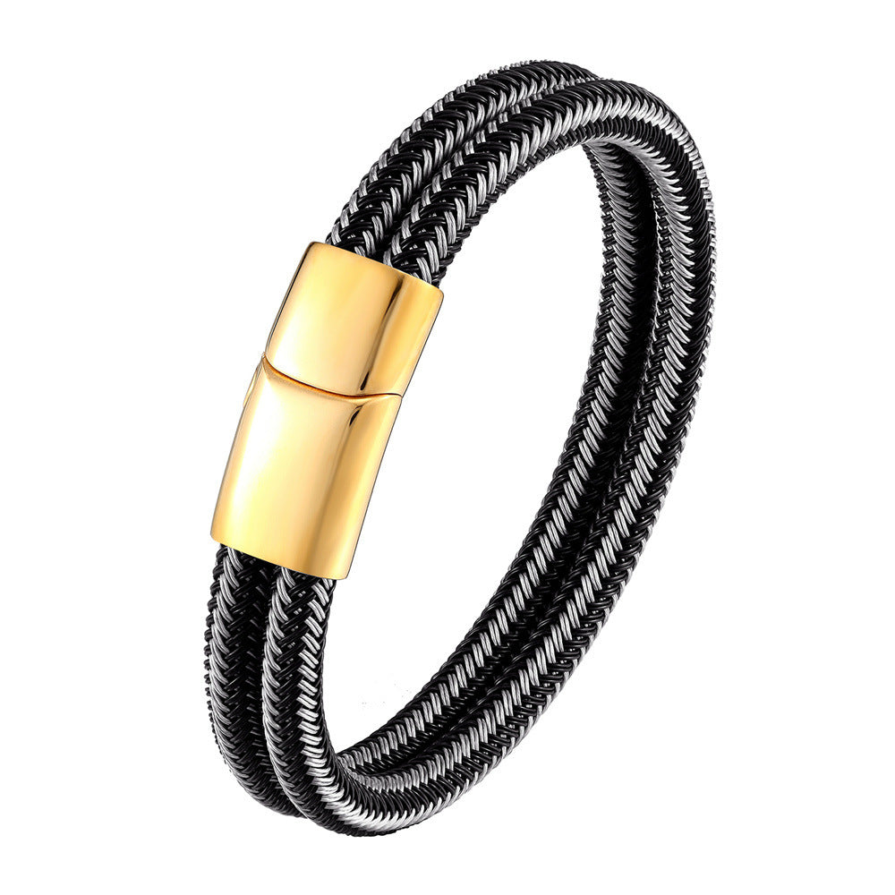 Men's Steel Wire Woven Stainless Steel Double Loop Bracelet