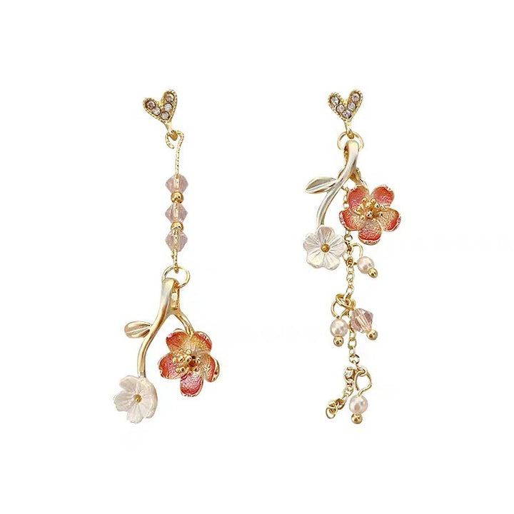 Women's Heart Long Cross Design Flower Earrings