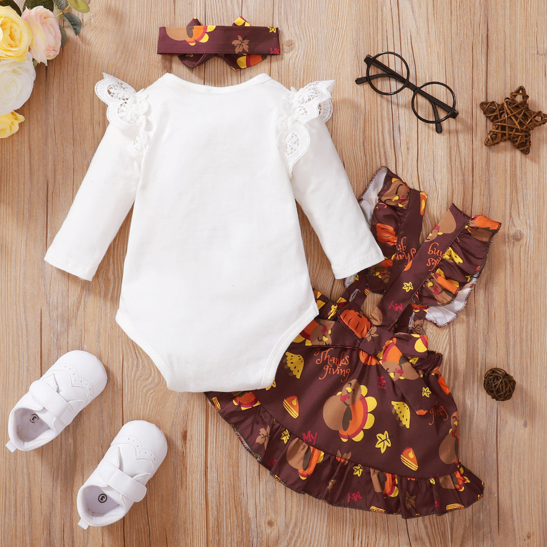 Thanksgiving New Baby Romper Suspender Skirt Outfit