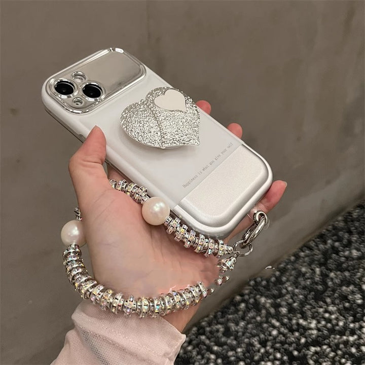 Korean Style Ins High-grade Silver White Portable Phone Case