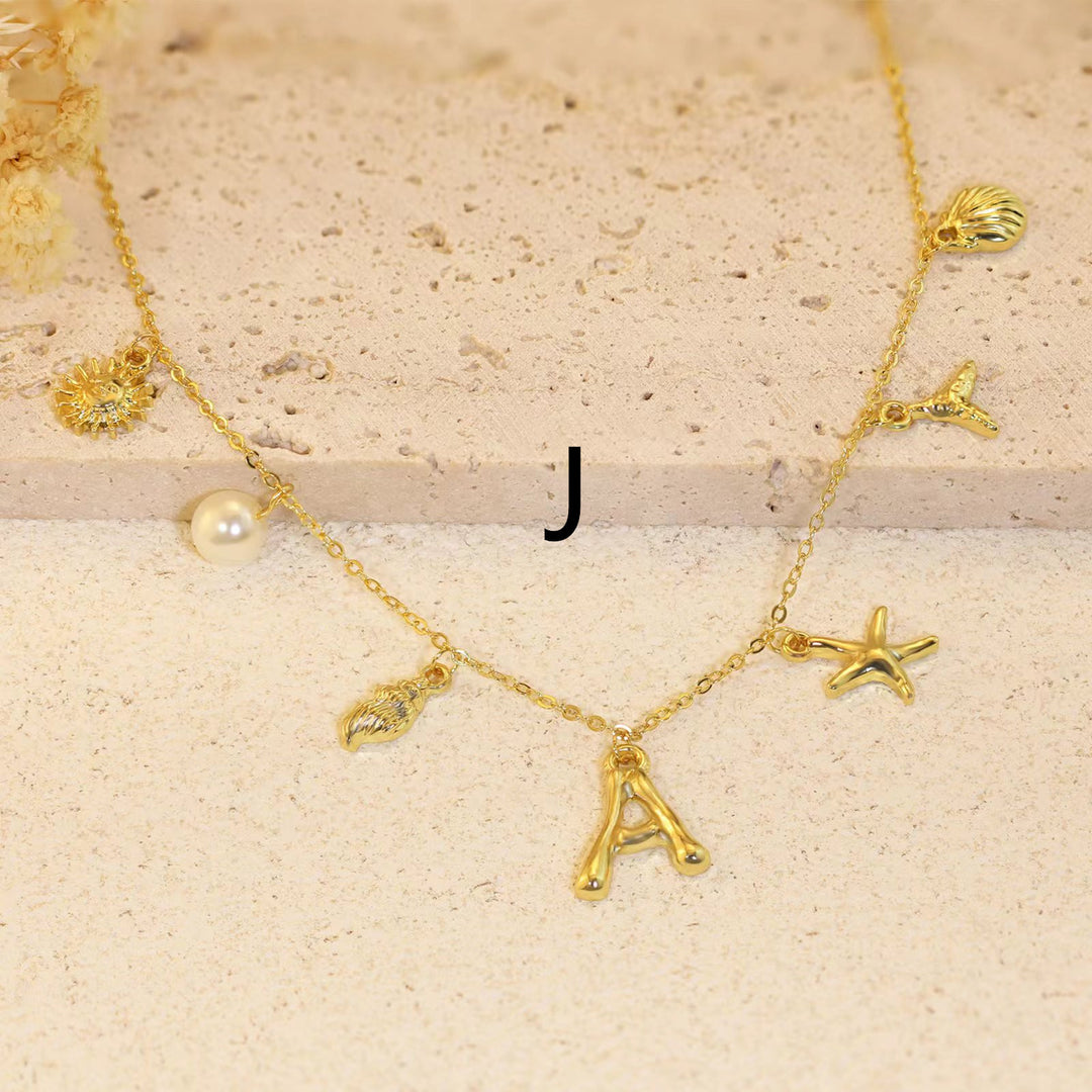 26 Bamboo Letter Necklace Starfish Shell