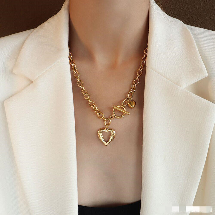 French Style Titanium Steel 18k Gold Peach Heart Necklace Women