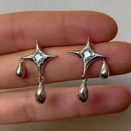 Silver Needle Star River Evening Stud Earrings Women's Three-dimensional Water Drop