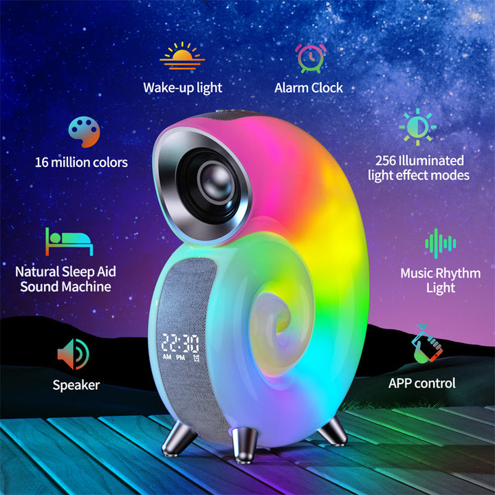 Conch Smart RGB atmosferă ușoară Bluetooth Difuzor alarmă lampă de trezire Mașină de zgomot alb pentru dormit pentru bebeluși Controlul aplicației