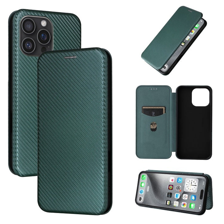 Solid Color Carbon Fiber Flip Phone Leather Case