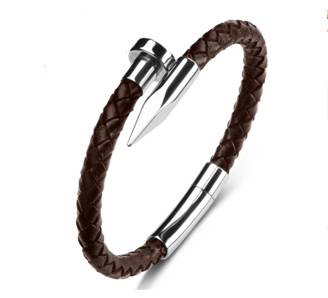 Men Genuine Leather Bullet Nail Bracelet