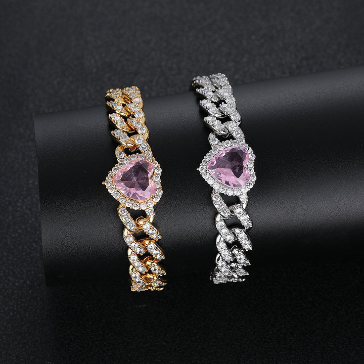 Love Pink Zircon Cuban Link Link Colier pentru femei