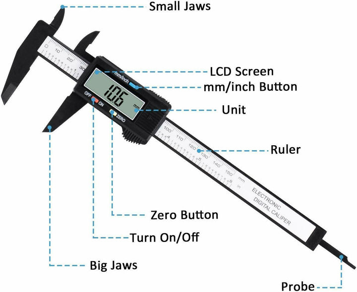 Etrier digital Electronic Fibra de carbon Vernier Micrometer Conducător 150mm 6