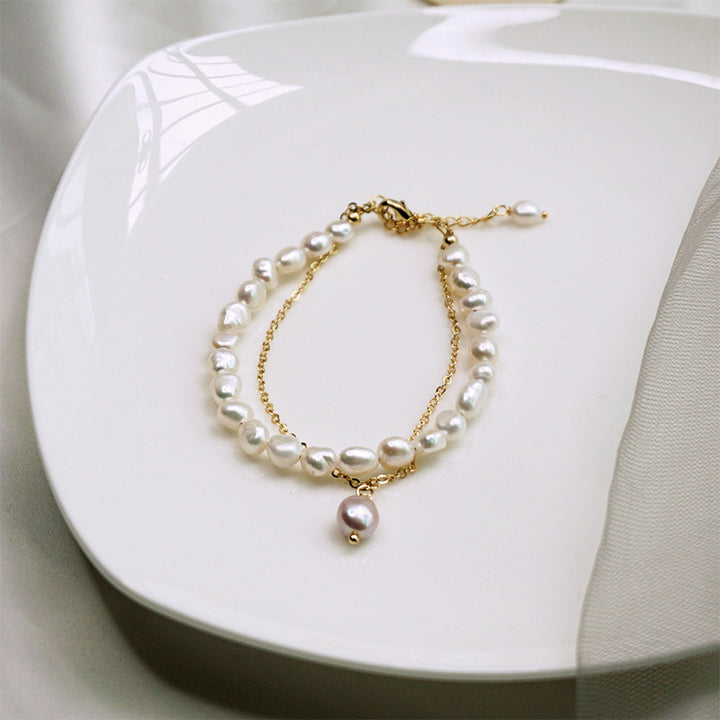 Women's Baroque Freshwater Pearl Simplicity Double-layer Bracelet