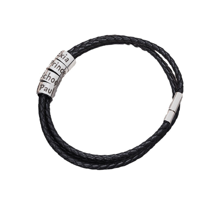 Black Leather Rope Bracelet For Men