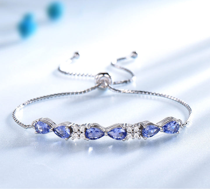 S925 Sterling Silver Blue Sapphire Box Brățară reglabilă pentru femei