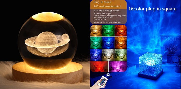 LED Water Ripple Ambient Night Light Night USB Proiecție rotativă lampă de masă de cristal RGB decorare de casă slabă 16 Cadouri de culoare