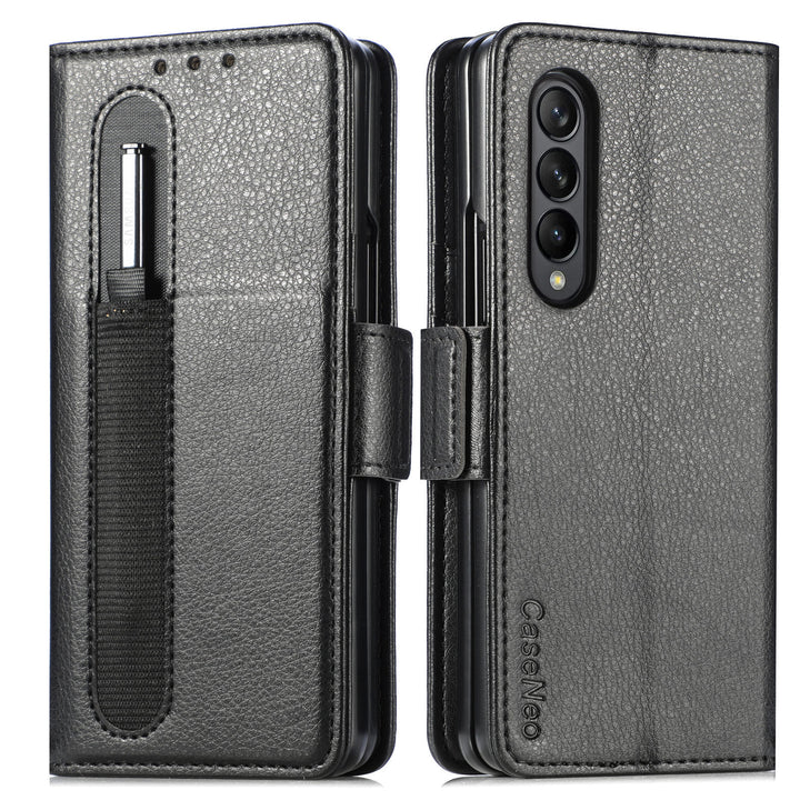 Leather Business Solid Color Pen Slot Pen Phone Case