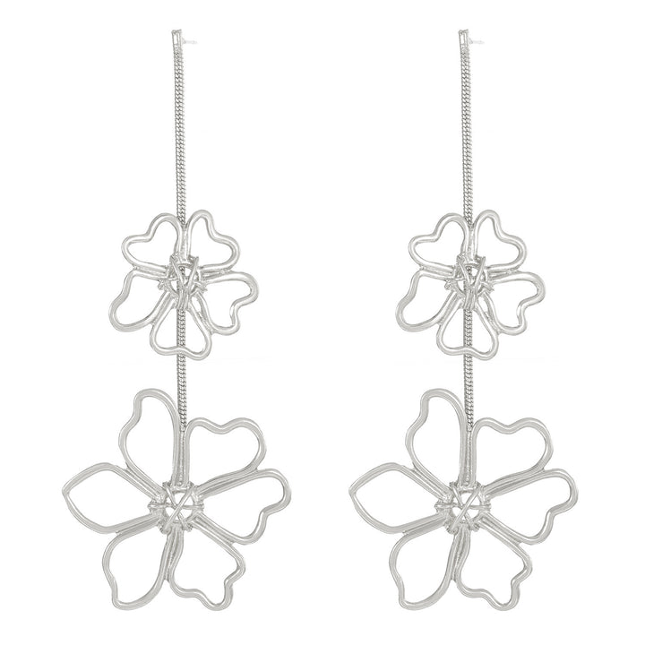 New Exaggerated Leaves Flower Earrings Women's Retro Fashion Long Alloy Flower