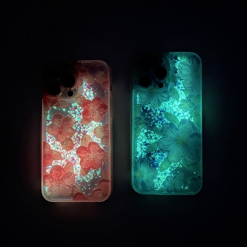 Luminous Oil Painting Flower Quicksand Phone Case