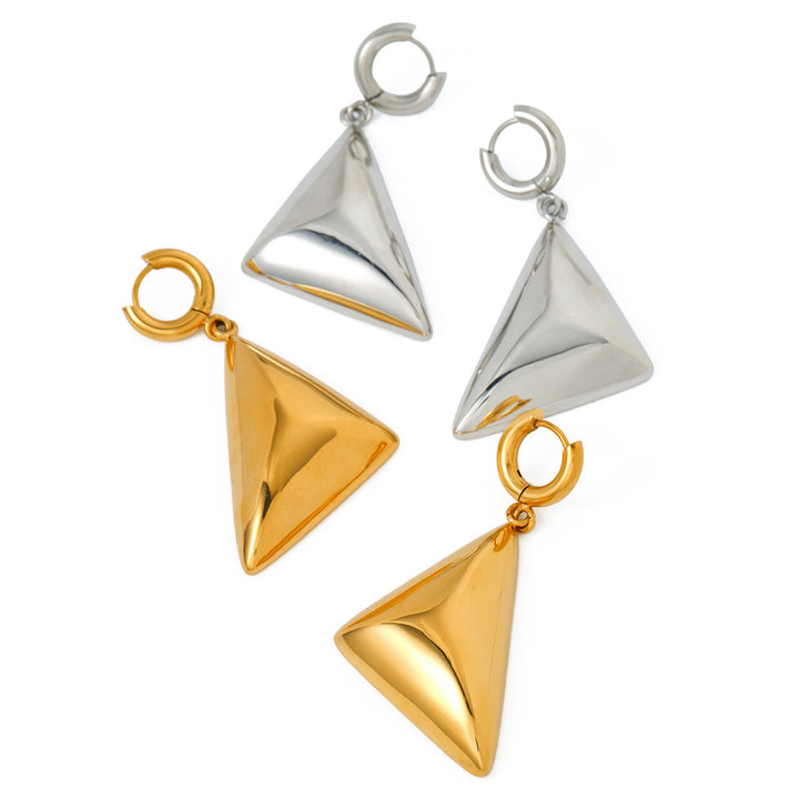 Light Luxury Refined Personalized 18K Gold Stainless Steel Triangle Pendant Earrings