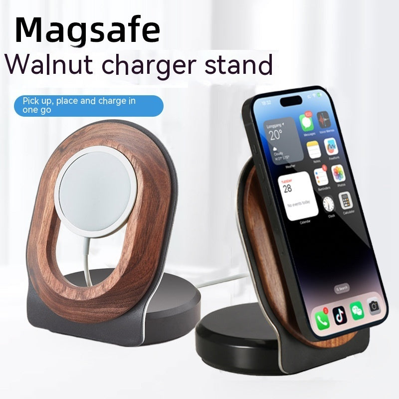 Walnut Magsafe Magnetic Wireless Charging Bracket Mobile Phone Solid Wood Base Wooden