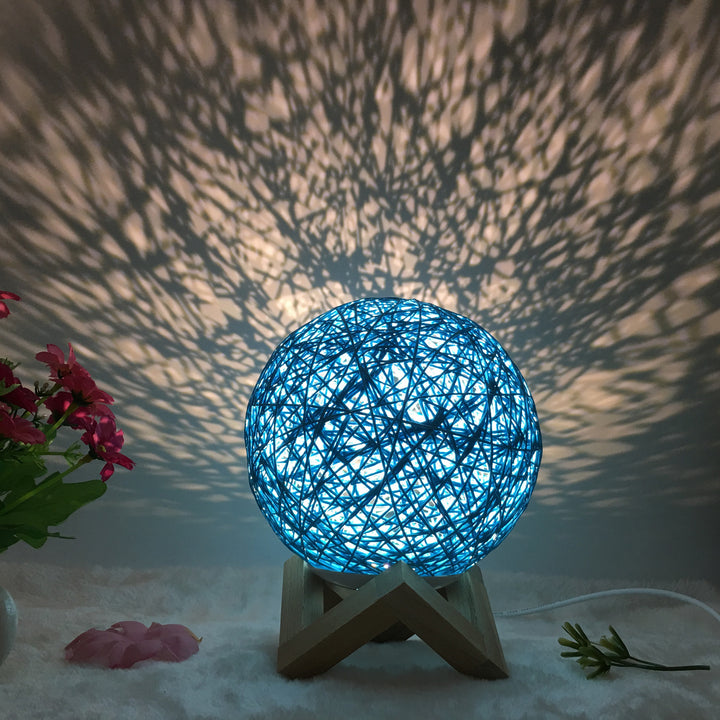 Amazon Hot Selling Linen Linen Lampa de masă roman și unic LED inteligent USB7 Color RGB16 Color Color Control Rattan Ball Lampa