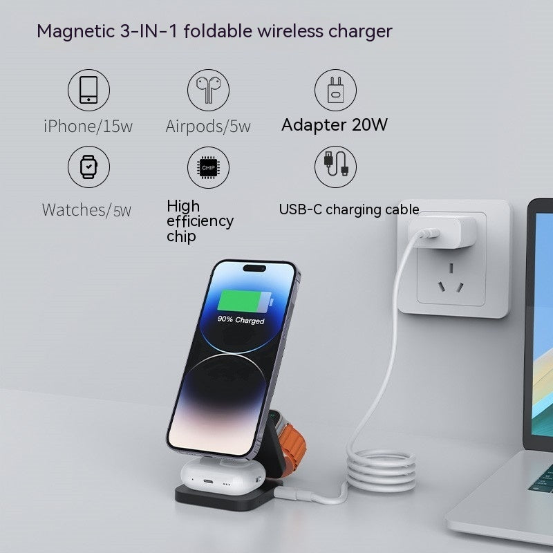 Trei într -un încărcător wireless de aspirație magnetică