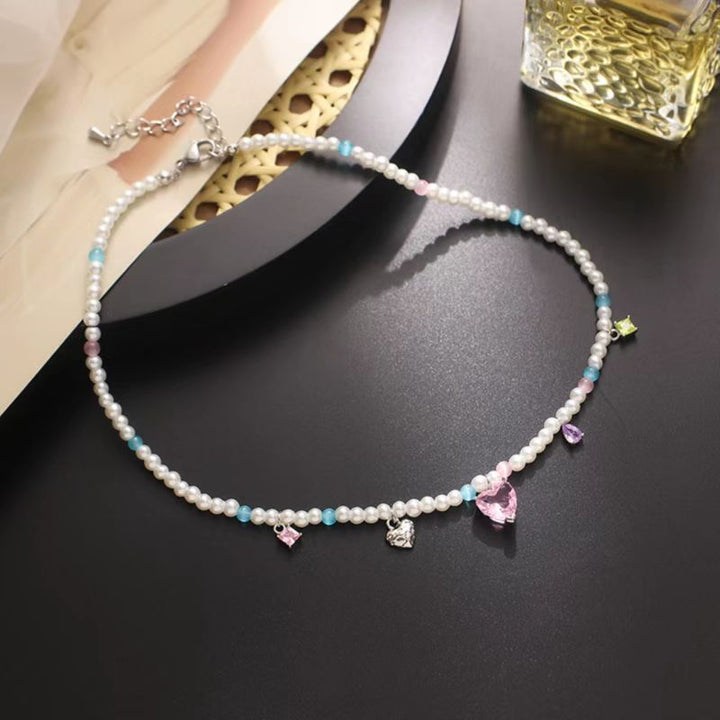 Zircon Love Pendant Pearl Necklace