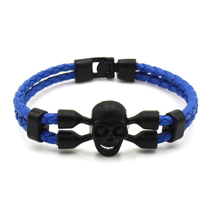 Neutral Men's Skull Black Buttons Leather Bracelet