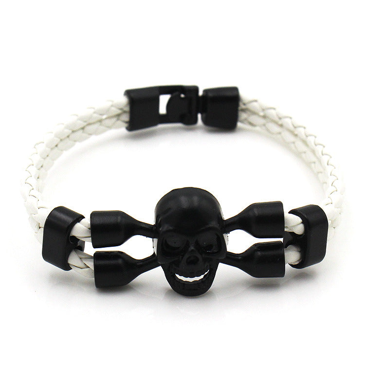 Neutral Men's Skull Black Buttons Leather Bracelet