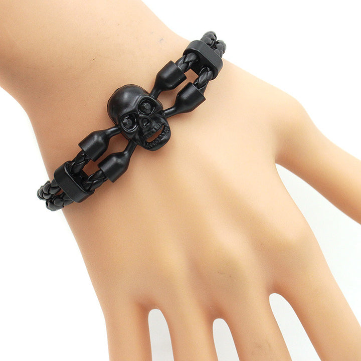 Neutral Men's Skull Black Buttons Leather Bracelet