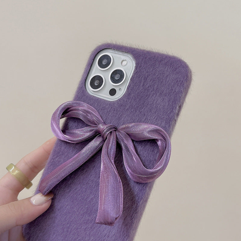 Korean Style Silk Bow Phone Case Mink Plush