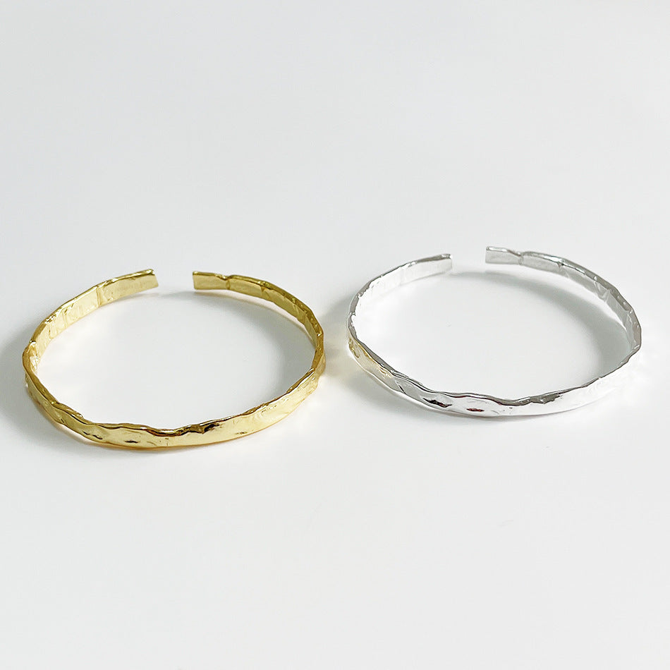 Sterling Silver Bracelet Simple And Irregular Convex Gold Foil Pattern