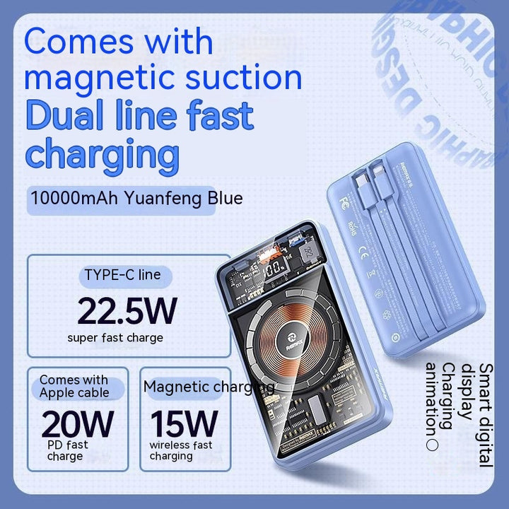 With Cable Magnetic Suction Wireless Charger Large Capacity Portable Power