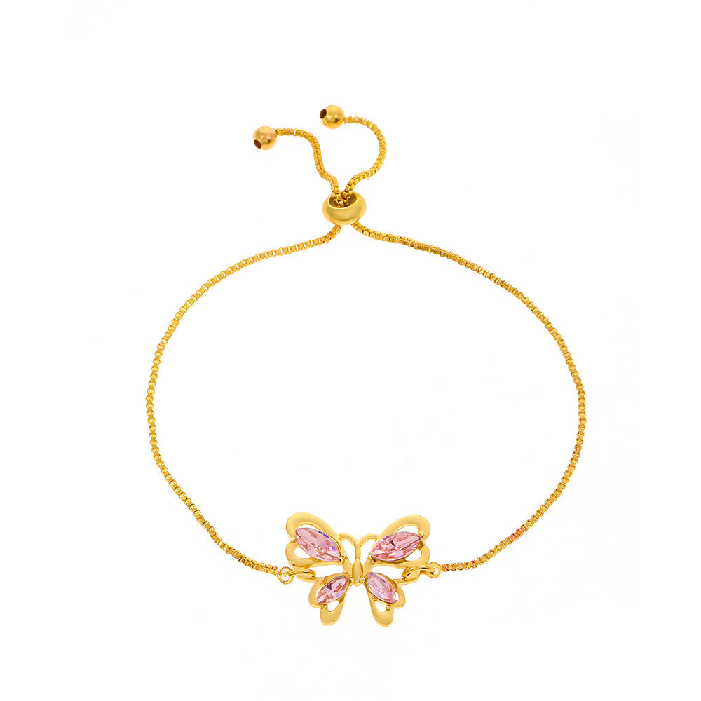 Affordable Luxury Fashion Pink Crystal Hollow Butterfly Bracelet