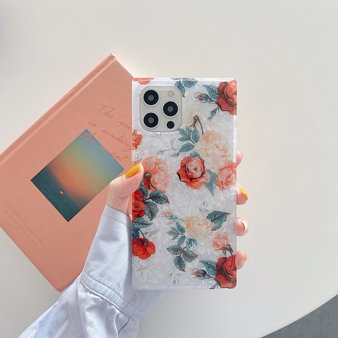 Retro Square Shell Flower Pattern Phone Case