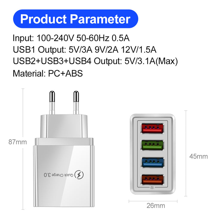 Încărcător USB Quick Charge 3.0 4 Adaptor pentru telefon pentru tabletă Portabil Portabil Mobile încărcător rapid