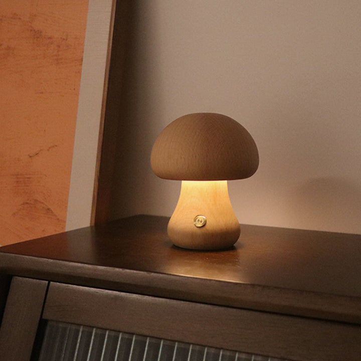 Ins Wooden Cute Mushroom LED Lumina de noapte cu comutator tactil lampă de noptieră pentru dormitor pentru copii camera pentru copii Lămpi de noapte decor acasă