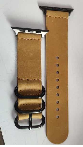 Nubuck Leather Three-Ring Pin Buckle Watch Strap