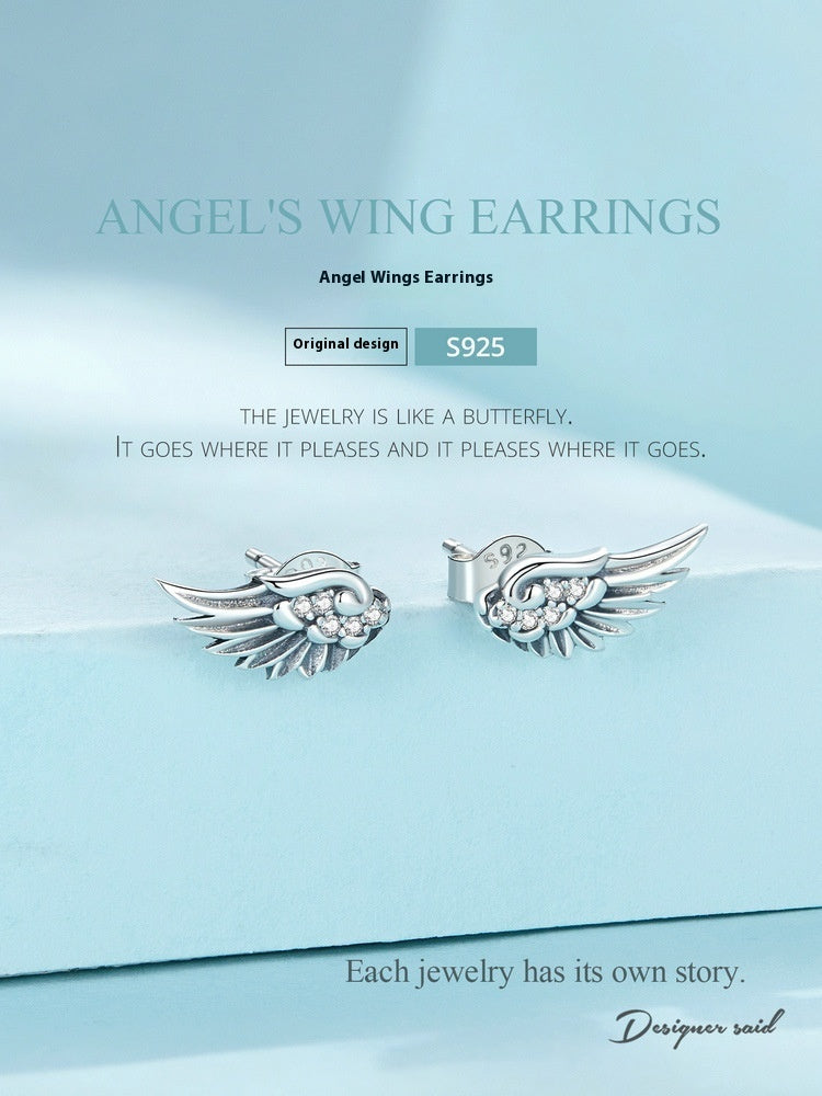 Aifule Cross-border Hot Selling Wholesale Angel Wings Wings Light Luxury Feather Studs Earrings