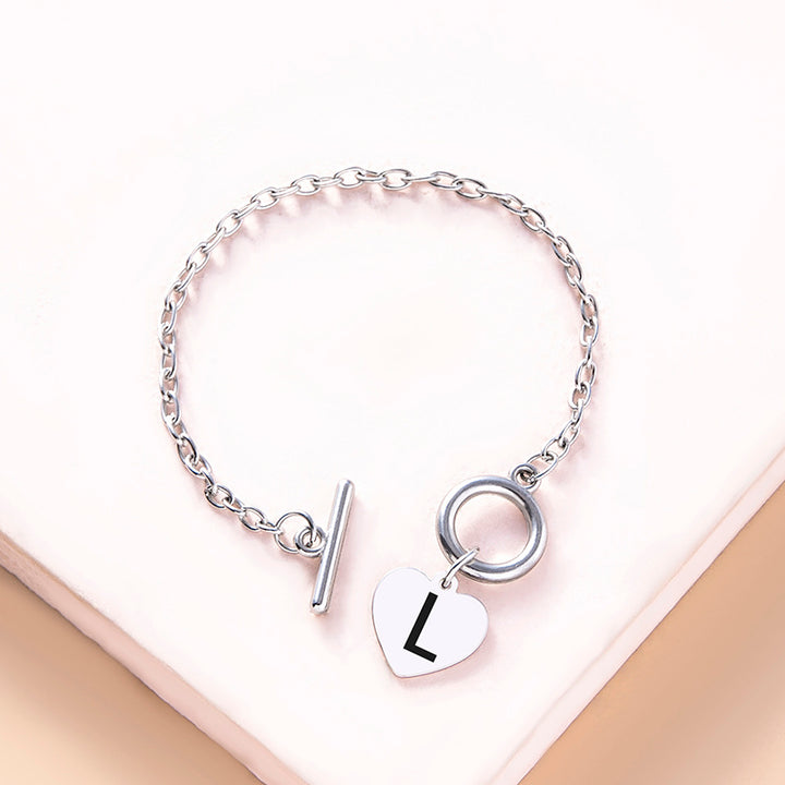 Silver Color Link Link OT Buckle Clasp Brățară 26 Inițial Litera Inimă Brățări pentru femei pentru femei