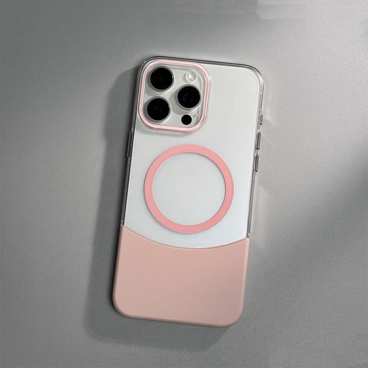 Applicable Stitching Contrast Color Transparent Phone Case Magnetic Suction