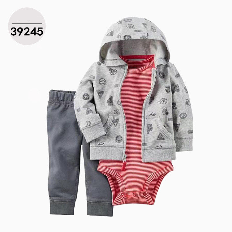 Hooded Long Sleeve Jacket Bodysuit Three Piece Kids' Suit