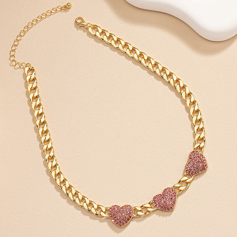 Women's Korean-style Fully Jeweled Loving Heart Necklace