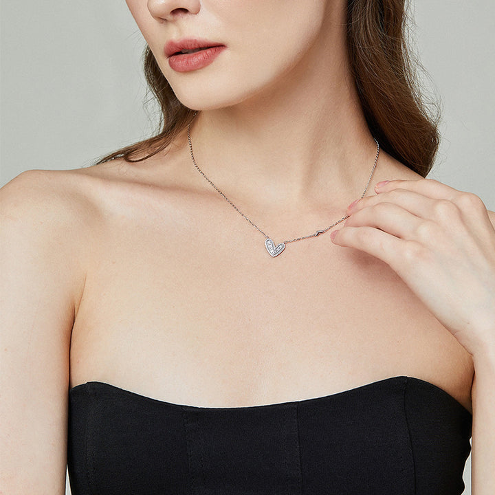 925 Silver Necklace High-grade Love Light Luxury Minority Zircon Clavicle Chain