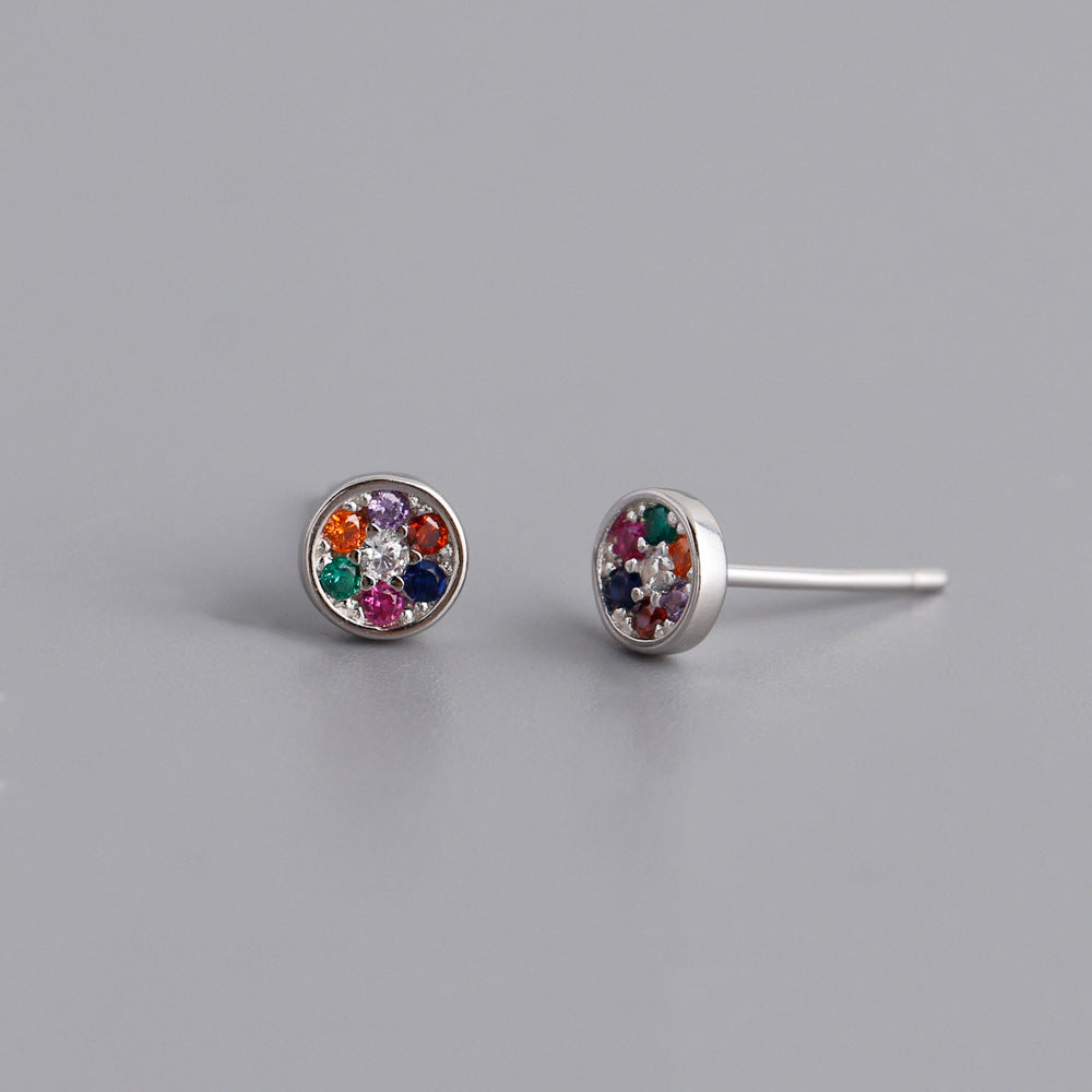 Women's Mixed Color Inlaid Zircon Sterling Silver Stud Earrings