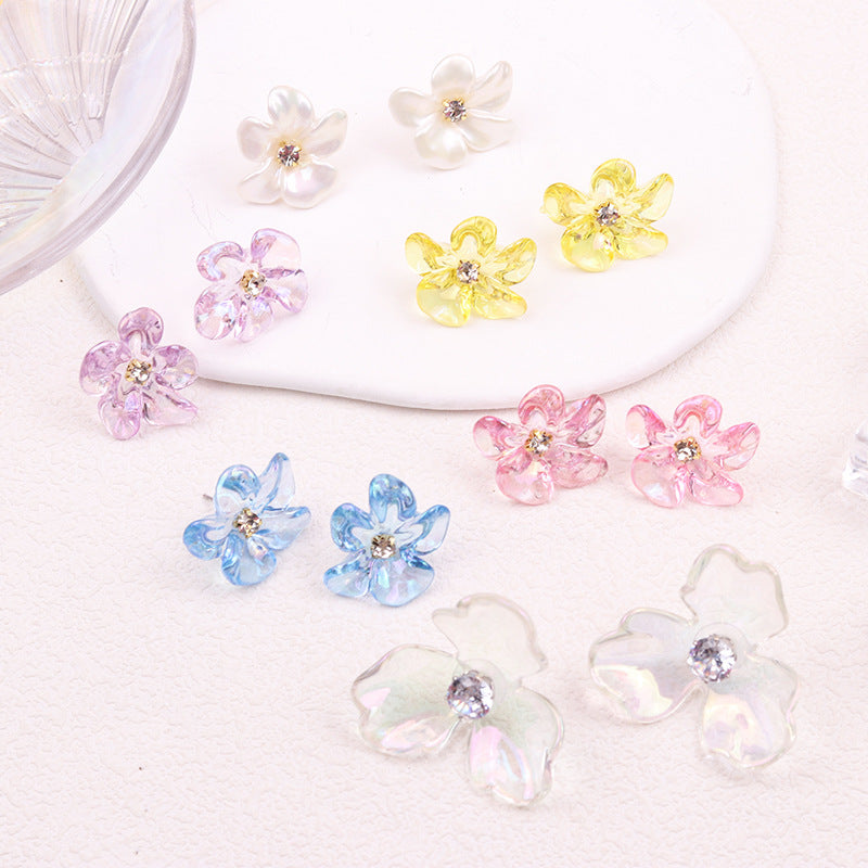 Irregular Colorful Transparent Small Flower Acrylic Earrings