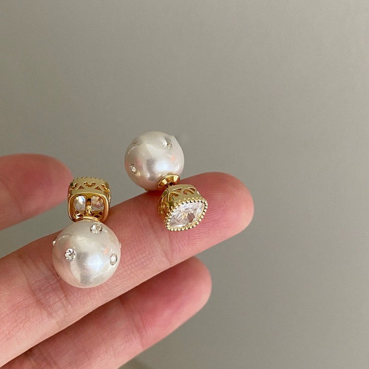 Retro Zircon Pearl Stud Earrings Women's