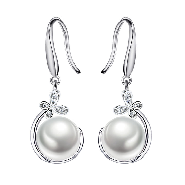 Simple Pearl Necklace Earrings Suit Women