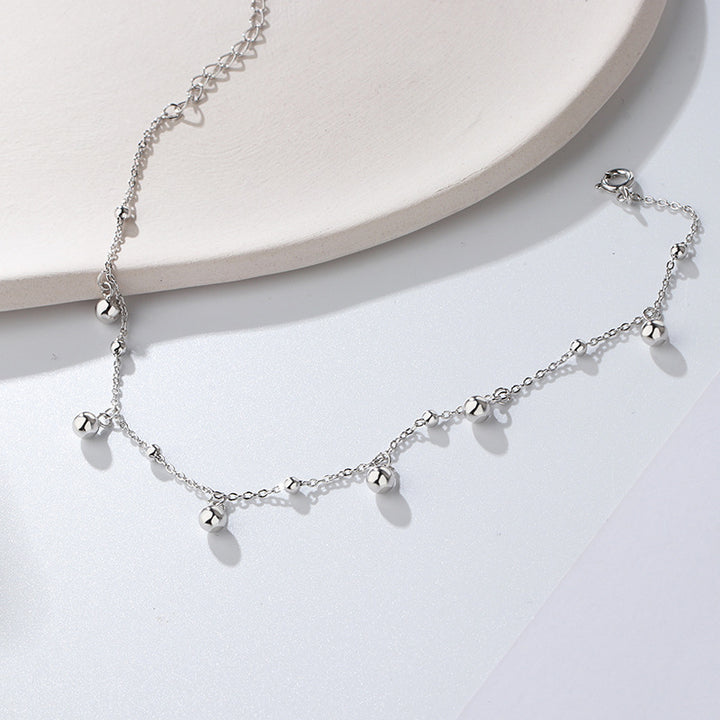 S925 Sterling Silver Round Beads Anklet For Women Glossy And Simple